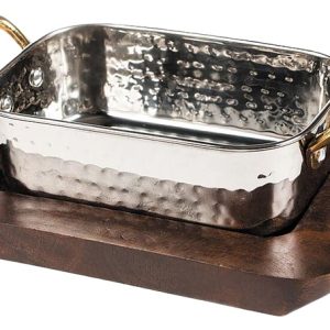 Сковорода для подачи P.L. Proff Cuisine 73038068 / SG-82732 14,5х9,5 см (нерж. сталь) прямоугольная на деревянной подставке